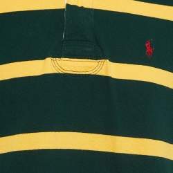 مملوكة مسبقًا تي شيرت بولو رالف لورين قطن مخطط أخضر وأصفر بياقة متباينة مقاس كبير (لارج)