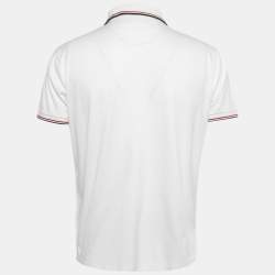 Pre Owned Polo Ralph Lauren White Cotton Knit Stripe Detail Polo T-Shirt L