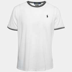 Polo Ralph Lauren White Cotton Pique Contrast Detail Round Neck T-Shirt L