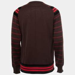 Pre Owned Givenchy Brown Striped Wool Crew Neck Jumper XL