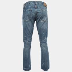 Pre Owned Polo Ralph Lauren Blue Washed & Distressed Denim The Varick Slim Straight Jeans M Waist 32"