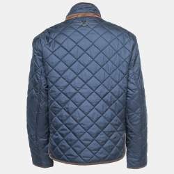 Pre Owned  Polo Ralph Lauren Vintage Navy Blue Quilted Synthetic Suede Trimmed Zip Front Reversible Jacket XL