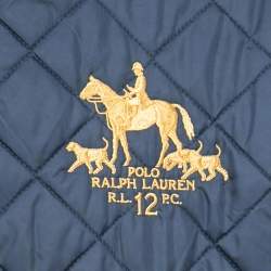 Pre Owned  Polo Ralph Lauren Vintage Navy Blue Quilted Synthetic Suede Trimmed Zip Front Reversible Jacket XL
