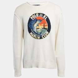 Pre Owned Polo Ralph Lauren White Cotton Knit Marlin Club Sweater L