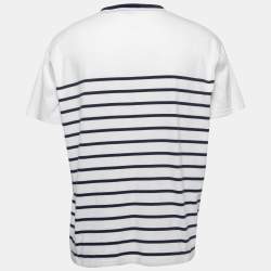 Pre Owned Polo Ralph Lauren White Striped Cotton Crew Neck Half Sleeve Classic Fit T-Shirt L