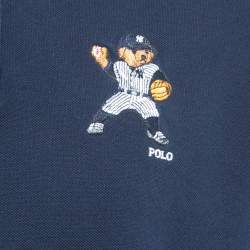 Pre Owned Polo Ralph Lauren Navy Blue Logo Embroidered Cotton Polo T-Shirt L