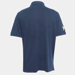 Pre Owned Polo Ralph Lauren Navy Blue Logo Embroidered Cotton Polo T-Shirt L