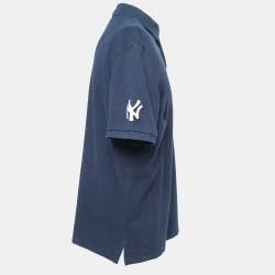 Pre Owned Polo Ralph Lauren Navy Blue Logo Embroidered Cotton Polo T-Shirt L