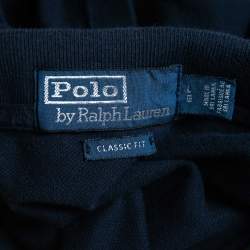 Pre Owned Polo Ralph Lauren Navy Blue Logo Embroidered Cotton Polo T-Shirt L