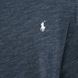 Pre Owned Polo Ralph Lauren Navy Blue Logo Embroidered Cotton Crew Neck T-Shirt XL