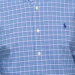 مملوكة مسبقًا Polo Ralph Lauren Blue Plaid Cotton Button Down Full Sleeve Performance Shirt L
