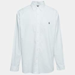 Pre Owned Polo Ralph Lauren White Logo Embroidered Cotton Button Down Full Sleeve Shirt XXL