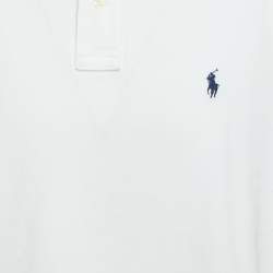 Pre Owned Polo Ralph Lauren White Logo Embroidered Cotton Slim Fit Polo T-Shirt XXL