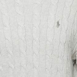 Pre Owned Polo Ralph Lauren Grey Logo Embroidered Cotton Knit Crew Neck Sweater L