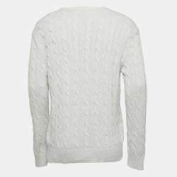 Pre Owned Polo Ralph Lauren Grey Logo Embroidered Cotton Knit Crew Neck Sweater L