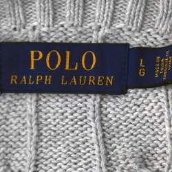 Pre Owned Polo Ralph Lauren Grey Logo Embroidered Cotton Knit Crew Neck Sweater L