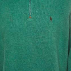 Pre Owned Polo Ralph Lauren Green Cotton Knit Half Zip Sweater L