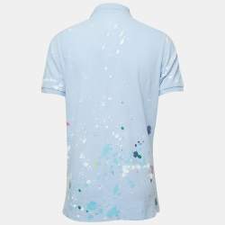 Pre Owned Polo Ralph Lauren Blue Distressed Paint Splatter Cotton Pique Polo T-Shirt M