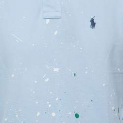 Pre Owned Polo Ralph Lauren Blue Distressed Paint Splatter Cotton Pique Polo T-Shirt M