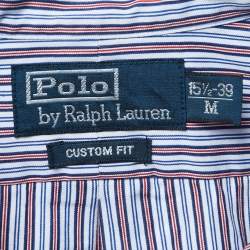 Pre Owned Polo Ralph Lauren Blue Striped Cotton Button Down Custom Fit Shirt M