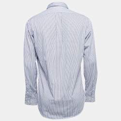 Pre Owned Polo Ralph Lauren Blue Striped Cotton Button Down Custom Fit Shirt M