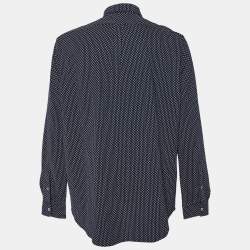 Pre Owned Polo Ralph Lauren Navy Blue Printed Cotton Button Down Full Sleeve Shirt XL
