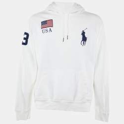 Pre Owned Polo Ralph Lauren Vintage White Embroidered Knit Hoodie XL