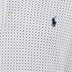 Pre Owned Polo Ralph Lauren White/Navy Blue Patterned Cotton Polo T-Shirt 2XL