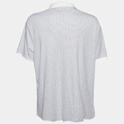 Pre Owned Polo Ralph Lauren White/Navy Blue Patterned Cotton Polo T-Shirt 2XL
