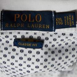 Pre Owned Polo Ralph Lauren White/Navy Blue Patterned Cotton Polo T-Shirt 2XL