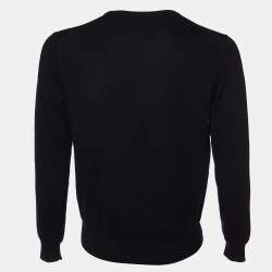 Pre Owned Polo Ralph Lauren Black Merino Wool Crew Neck Sweater S