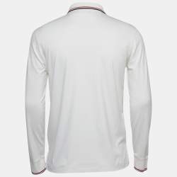 مملوكة مسبقًا تي شيرت بولو رالف لورين قطن أبيض بأكمام طويلة مقاس متوسط - ميديوم