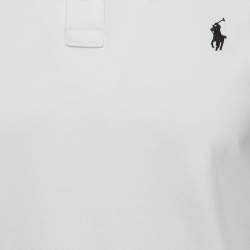 مملوكة مسبقًا تي شيرت بولو رالف لورين قطن أبيض بأكمام طويلة مقاس متوسط - ميديوم