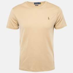 Pre Owned Polo Ralph Lauren Beige Cotton Logo Embroidered Crew Neck T-Shirt M