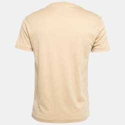 Pre Owned Polo Ralph Lauren Beige Cotton Logo Embroidered Crew Neck T-Shirt M