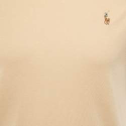 Pre Owned Polo Ralph Lauren Beige Cotton Logo Embroidered Crew Neck T-Shirt M