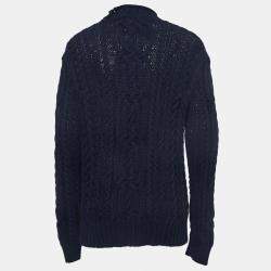 Pre Owned Polo Ralph Lauren Navy Blue Cotton Knit High Neck Sweater XL