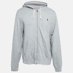 Pre Owned Polo Ralph Lauren Grey Cotton Knit Spa Terry Zipper Hoodie XL