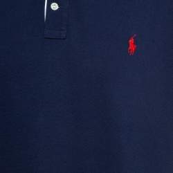 Pre Owned Polo Ralph Lauren Navy Blue Contrast Trim Cotton Pique Polo T-Shirt XXL