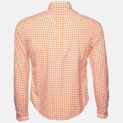 Pre Owned Polo Ralph Lauren Orange Gingham Check Cotton Long Sleeve Shirt S