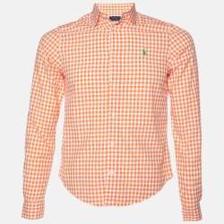 Pre Owned Polo Ralph Lauren Orange Gingham Check Cotton Long Sleeve Shirt S
