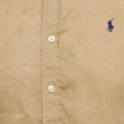 Pre Owned Polo Ralph Lauren Beige Linen Slim Fit Buttoned Front Shirt S