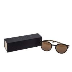 Pre Owned Porsche Design Matte Black & Gold/ Brown P'8644 Round Sunglasses
