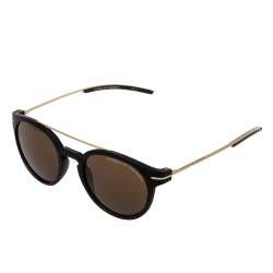 Pre Owned Porsche Design Matte Black & Gold/ Brown P'8644 Round Sunglasses