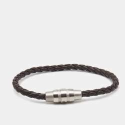 Porsche Design Grooves Brown Braided Leather Stainless Steel Bracelet