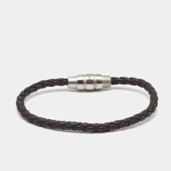 Porsche Design Grooves Brown Braided Leather Stainless Steel Bracelet