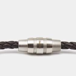 Porsche Design Grooves Brown Braided Leather Stainless Steel Bracelet