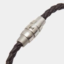 Porsche Design Grooves Brown Braided Leather Stainless Steel Bracelet
