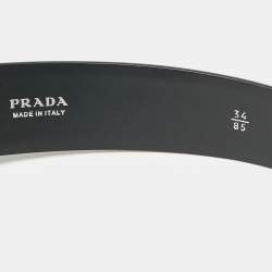 Prada Black Saffiano Leather Triangle Logo Buckle Belt 85 CM