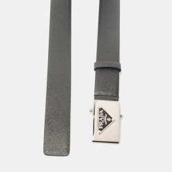 Prada Black Saffiano Leather Triangle Logo Buckle Belt 85 CM